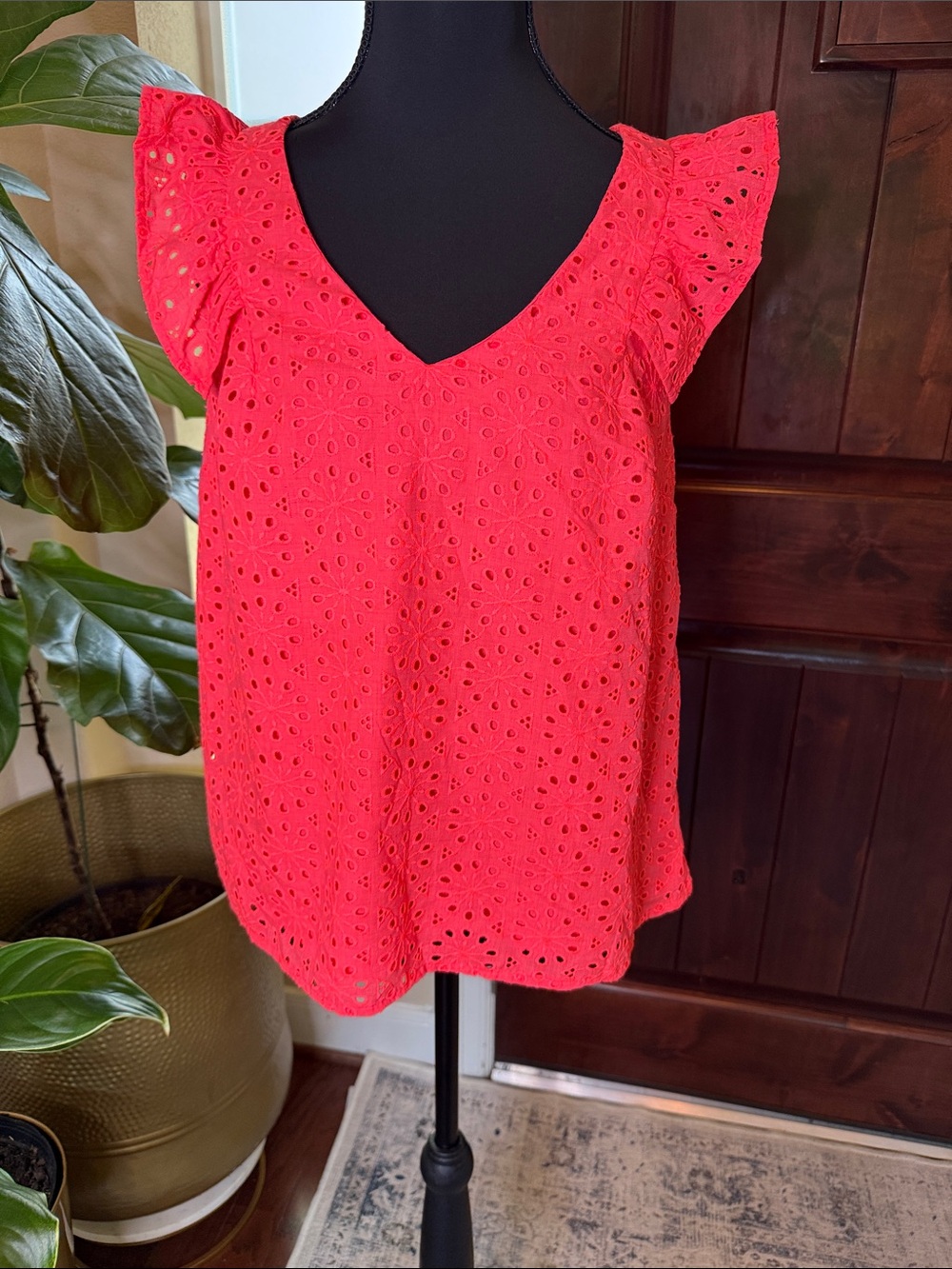 Lilly Pulitzer Lina Eyelet Top Spicy Coral - Neon Sunburst Eyelet Size S